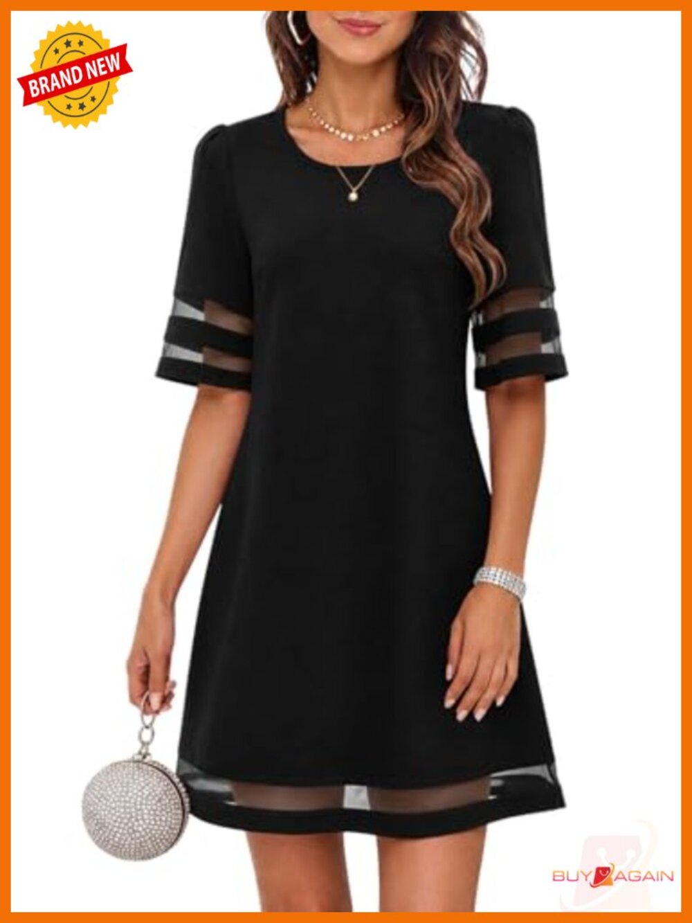 Women's A-Line Midi Dress Mesh Trim Short Sleeve Semi Formal Wedding Guest